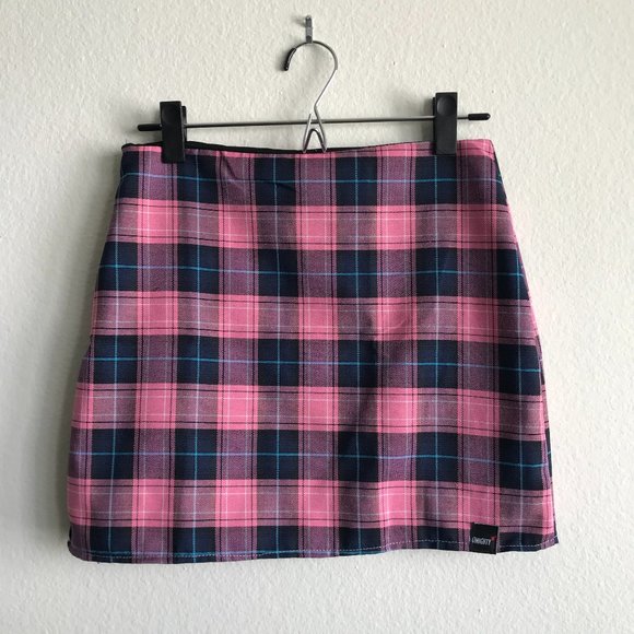 NWT omighty Pink and Grey Plaid Mini Pencil Skirt Size S Small - Picture 1 of 6